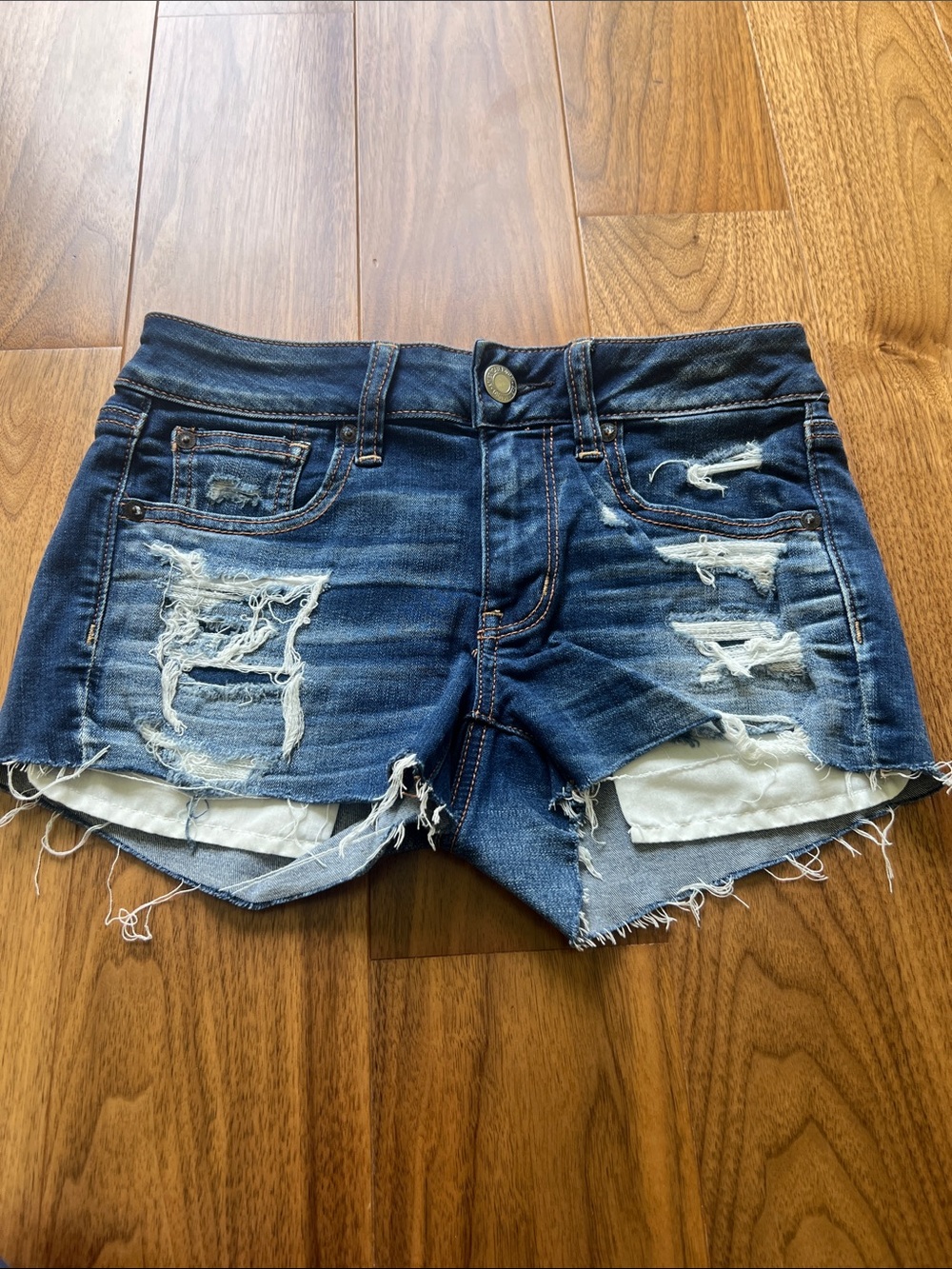 American Eagle Outfitters Distressed Dark Blue Denim Shorts